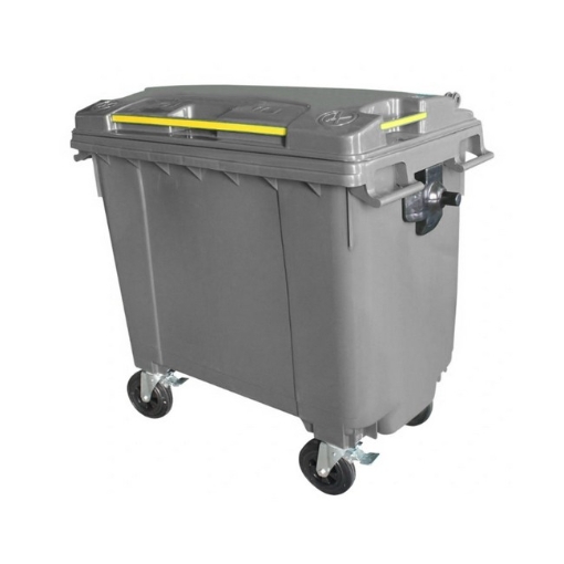 Supplywise 660L plastic wheelie bin similar to the Cashbuild grey 660l plastic wheelie bin with 4 wheels and hinged lid.