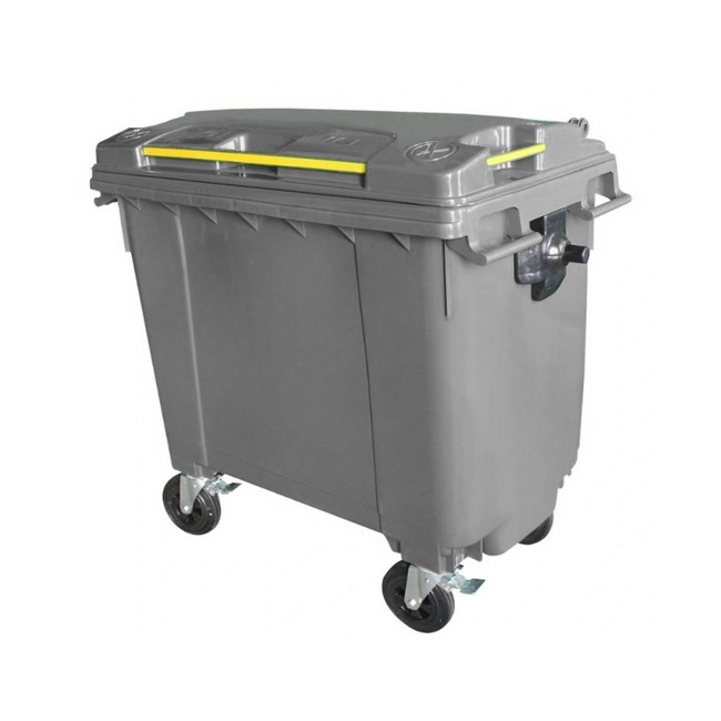 Supplywise 660L plastic wheelie bin similar to the Cashbuild grey 660l plastic wheelie bin with 4 wheels and hinged lid.