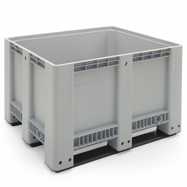 Supplywise heavy duty plastic bulk bin similar to the Mica grey plastic bulk bin, 1000kg capacity, 4-way entry, 1200x1000x750mm.