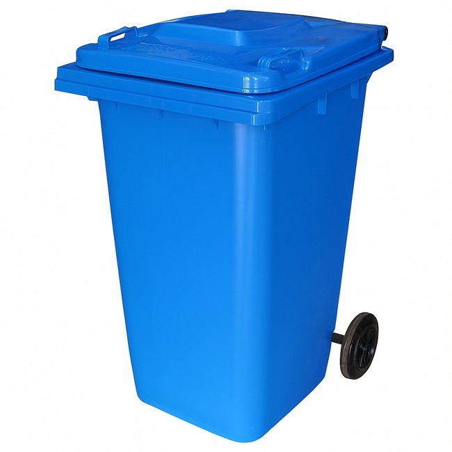 Supplywise 240L blue wheelie bin similar to the Trojan Trolley 240l blue wheelie bin with 2 wheels, made from durable plastic.