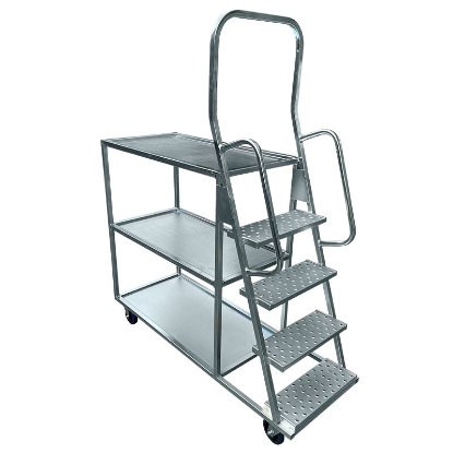 picking-trolley-with-steps-cas-st4-3w SW picking trolley, similar to trolley, trollies, steel trolley from castor and ladder, caslad.