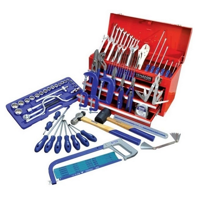Supplywise 90-piece engineers tool kit for workshop maintenance similar to the Game 90-piece engineers toolkit in red steel top chest.