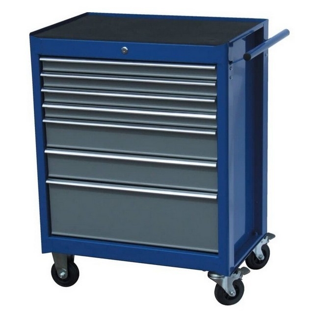 Supplywise 7-drawer lockable tool cabinet similar to the Game blue-grey 7-drawer steel roller cabinet on castors, lockable.