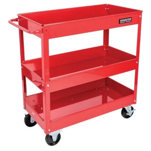 Supplywise heavy duty tool trolley similar to the Leroy Merlin red three-tier steel tool trolley with two braked castors