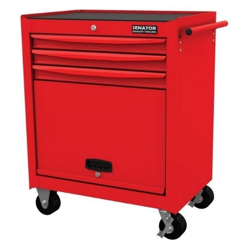 Supplywise 3-drawer steel roller cabinet for workshop similar to the Sa Ladder red 3-drawer steel roller cabinet on castors, 300kg capacity.