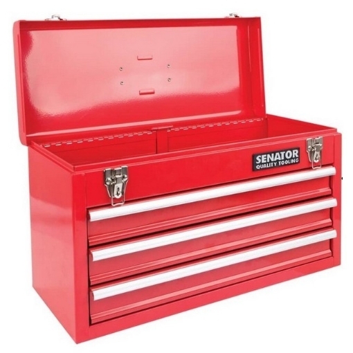 Supplywise lockable 3-drawer steel tool chest similar to the Cashbuild red steel 3-drawer lockable tool chest with cantilever tray