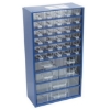 Supplywise heavy duty steel parts organiser with transparent drawers similar to the Castor And Ladder 36-drawer steel parts organiser with transparent plastic drawers.