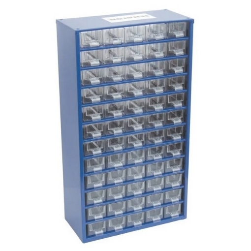 Supplywise 60 drawer small parts organiser similar to the Caslad 60-drawer transparent parts organiser with steel case