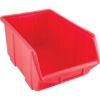 Supplywise stackable hanging plastic storage bins for small parts similar to the Mica red stackable plastic storage bin with moulded label holder.