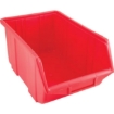 Supplywise stackable hanging plastic storage bins for small parts similar to the Mica red stackable plastic storage bin with moulded label holder.