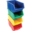 Supply Wise stackable hanging plastic storage bin for small parts similar to the Trojan Trolley green stackable hanging plastic bin with moulded label holder.