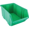 Supplywise stackable hanging plastic storage bin for small parts similar to the Trojan Trolley green stackable hanging plastic bin with moulded label holder.