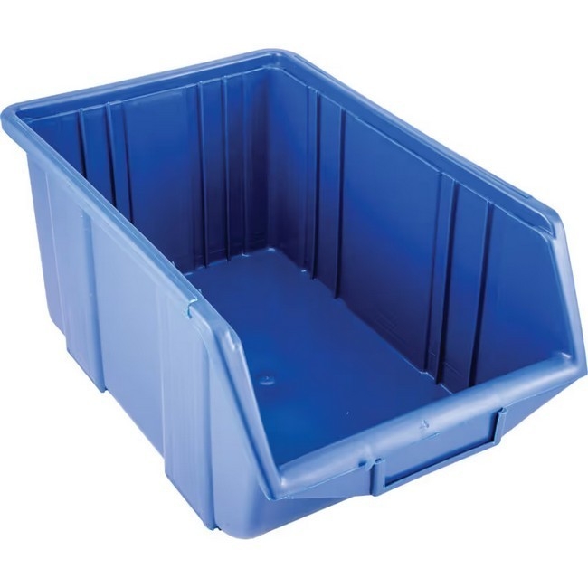 Supplywise stack and hang plastic storage bins for small parts similar to the Adendorff blue stackable hangable parts bin with moulded label holder