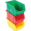 Supply Wise stackable small parts storage bin similar to the Makro red stackable plastic storage bin with label holder.