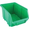 Supplywise stackable hanging small parts storage bins similar to the Caslad green stackable hanging polypropylene parts bin with label holder.