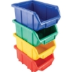 Supply Wise stackable small parts storage bin with label holder similar to the Sa Ladder blue stackable hangable polypropylene parts bin with label holder.