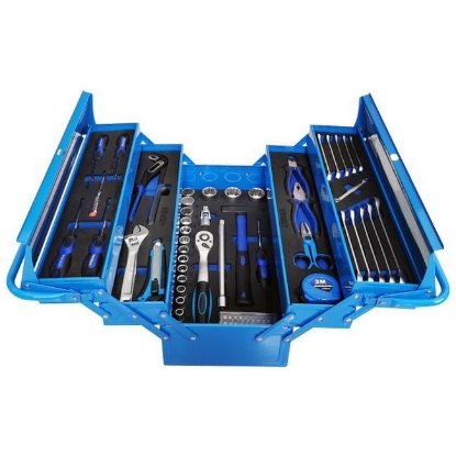 general-tool-set-cmw-oso5950057c Supplywise 76-piece professional tool kit with cantilever toolbox similar to the Castor And Ladder blue 76-piece steel cantilever tool set in portable toolbox.