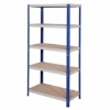 Supplywise boltless industrial shelving 265kg shelf capacity similar to the Trojan Trolley blue 5-shelf mdf and steel shelving unit with 265kg capacity.