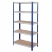 Supplywise boltless industrial shelving 265kg shelf capacity similar to the Trojan Trolley blue 5-shelf mdf and steel shelving unit with 265kg capacity.