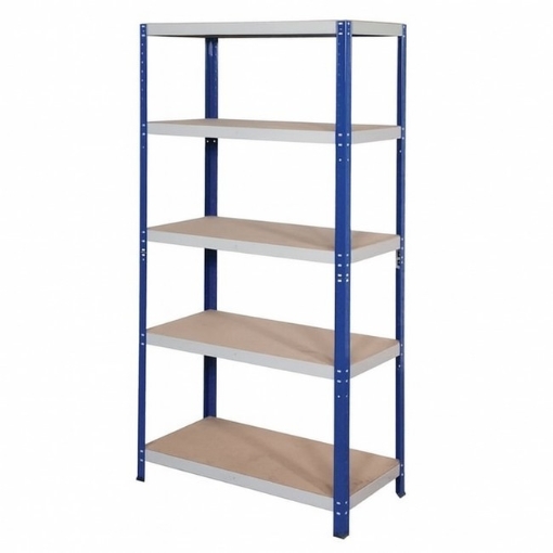 Supplywise boltless industrial shelving 265kg shelf capacity similar to the Trojan Trolley blue 5-shelf mdf and steel shelving unit with 265kg capacity.