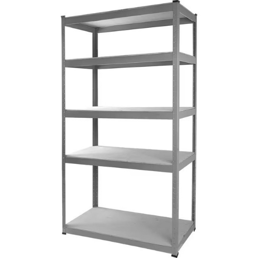 Supplywise steel shelving unit 5-shelf 100kg capacity similar to the Caslad grey 5-shelf steel and plywood shelving, 100kg udl per shelf