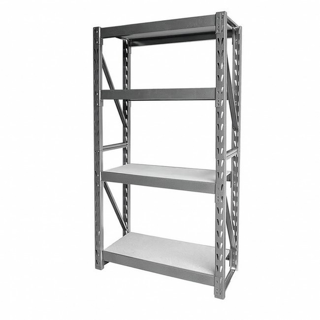 Supplywise heavy duty steel shelving 455kg per shelf similar to the Castor And Ladder grey heavy-duty steel shelving unit with four adjustable shelves.