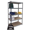 Supplywise's heavy-duty boltless steel shelving 5-shelf 265kg capacity similar to the Mica grey boltless steel shelving, 5 shelves, 265kg capacity