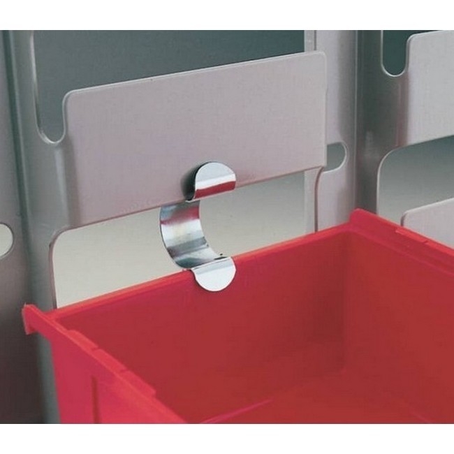 Supplywise louvre panel bin locking clip similar to the Caslad zinc-plated steel anti-bump bin locking clips, pack of 10