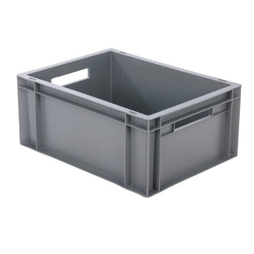 Supplywise 15L stackable plastic euro container similar to the Cashbuild grey 15l stackable euro container with ergonomic handles.