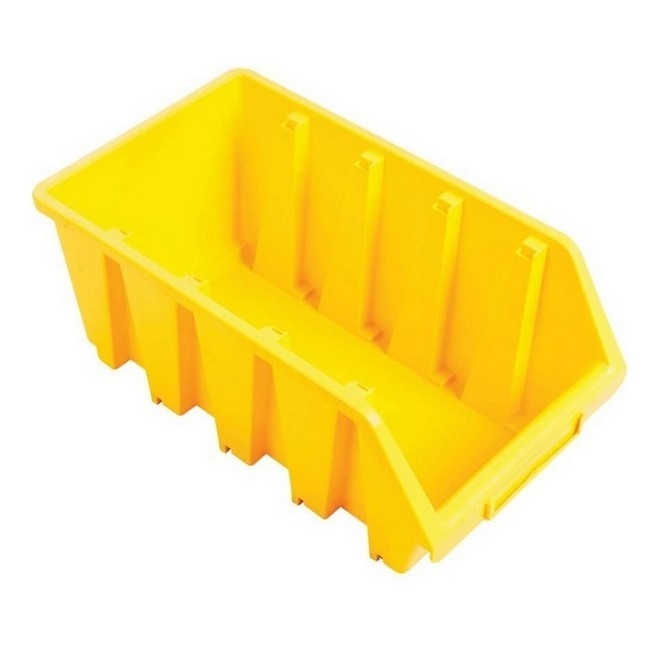 Supplywise wall-mountable stackable storage bins similar to the Leroy Merlin yellow wall-mountable stackable plastic storage bin with label