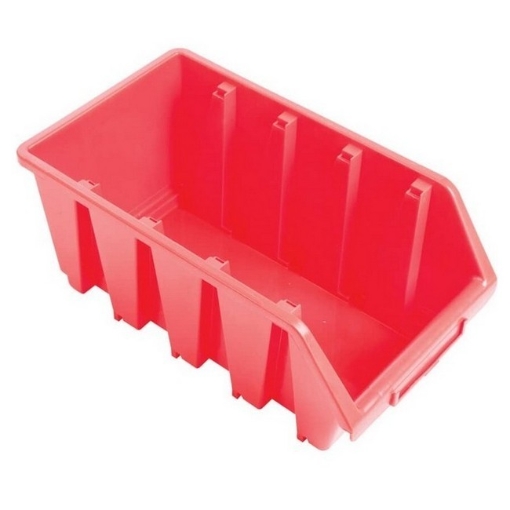 Supplywise wall-mountable stackable storage bins similar to the Linvar red wall-mountable stackable plastic storage bin with label slot