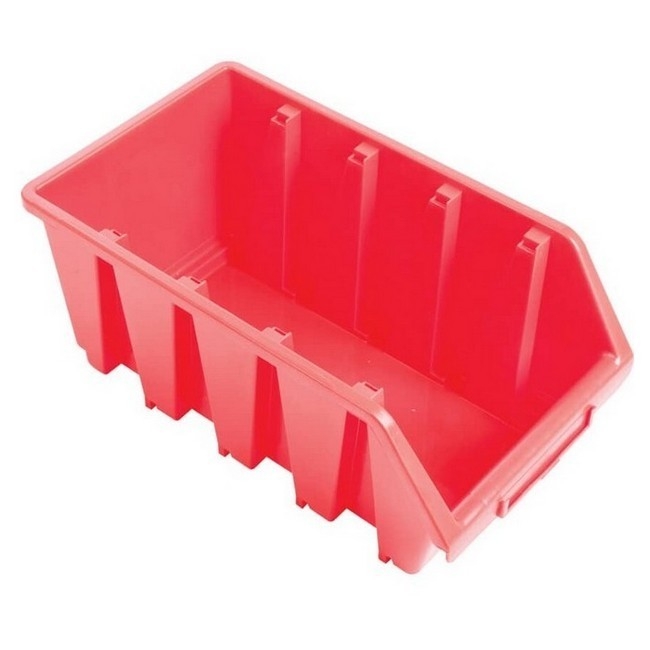 Supplywise wall-mountable stackable storage bins similar to the Linvar red wall-mountable stackable plastic storage bin with label slot