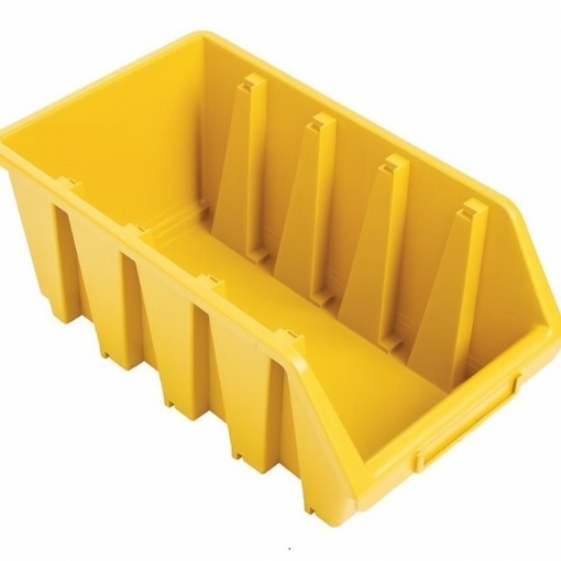 Supplywise wall-mountable stackable storage bins similar to the Chamberlains yellow wall-mountable stackable plastic storage bin with label holder