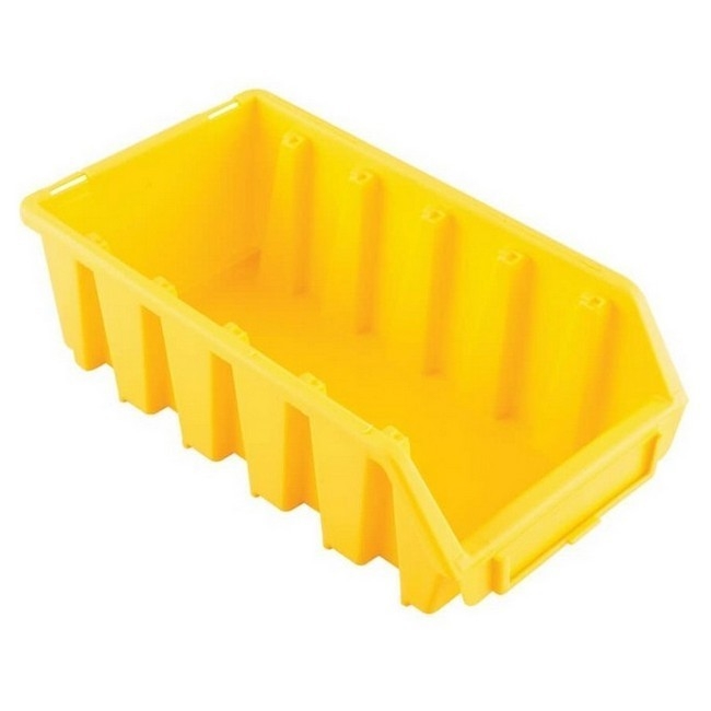 Supplywise wall-mounted stackable storage bins for warehouse similar to the Mica yellow wall-mountable stackable plastic storage bin with label slot