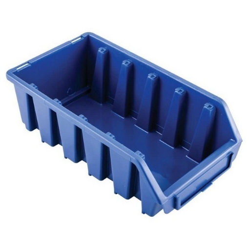 Supplywise wall-mountable stackable storage bins similar to the Caslad blue wall-mountable stackable plastic storage bin with label holder.
