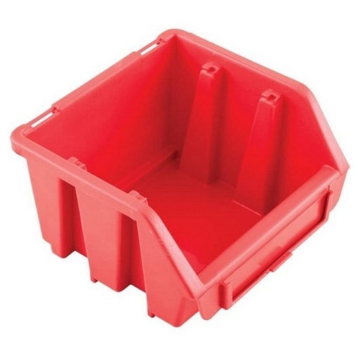 Supplywise wall-mountable stackable plastic storage bins for warehouse similar to the Adendorff red wall-mountable, stackable plastic storage bin with label holder