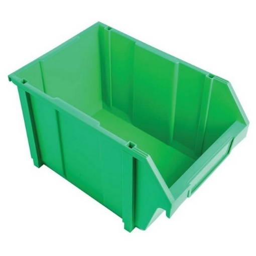 Supplywise stackable louvre panel storage bins for warehouse organisation similar to the Builders Warehouse stackable green louvre panel storage bin 28×42.5×26 cm