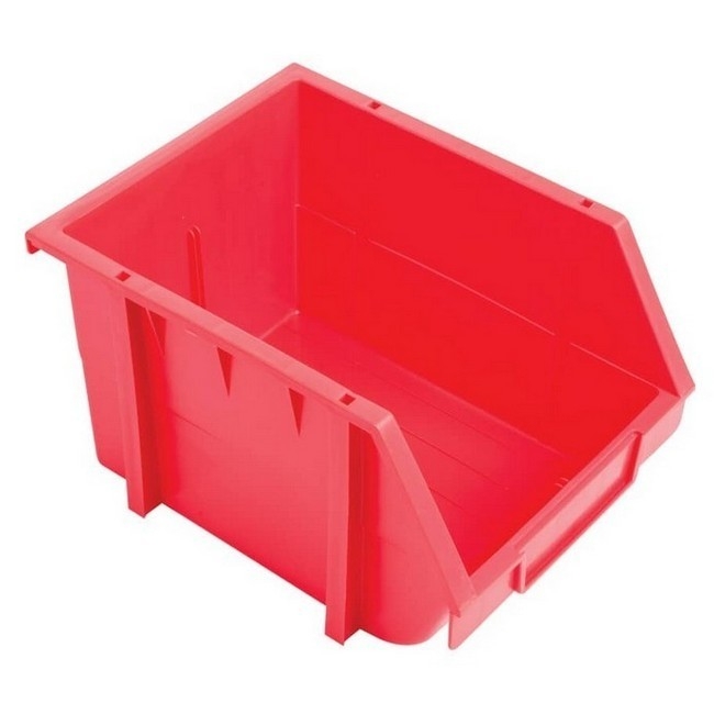 Supplywise louvre panel hanging storage bins similar to the Builders Warehouse red interlocking plastic louvre panel storage bin.