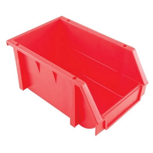 Supplywise stackable louvre panel storage bin similar to the Sa Ladder red interlocking stackable louvre-panel plastic storage bin.