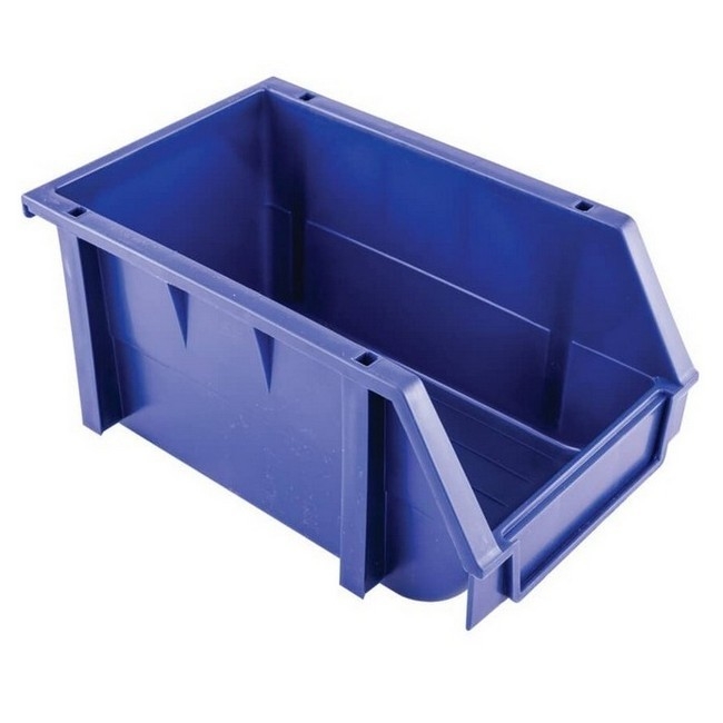 Supplywise louvre panel storage bin similar to the Chamberlains blue plastic interlocking louvre panel storage bin.