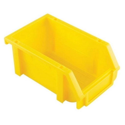 Supplywise louvre panel storage bins polypropylene similar to the Trojan Trolley yellow plastic louvre panel bin, stackable and hangable on panels.