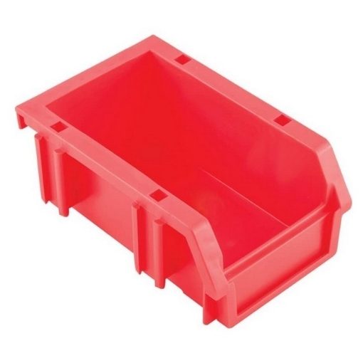 Supplywise interlocking louvre panel storage bins similar to the Castor And Ladder red plastic louvre panel bin, stackable and hangable