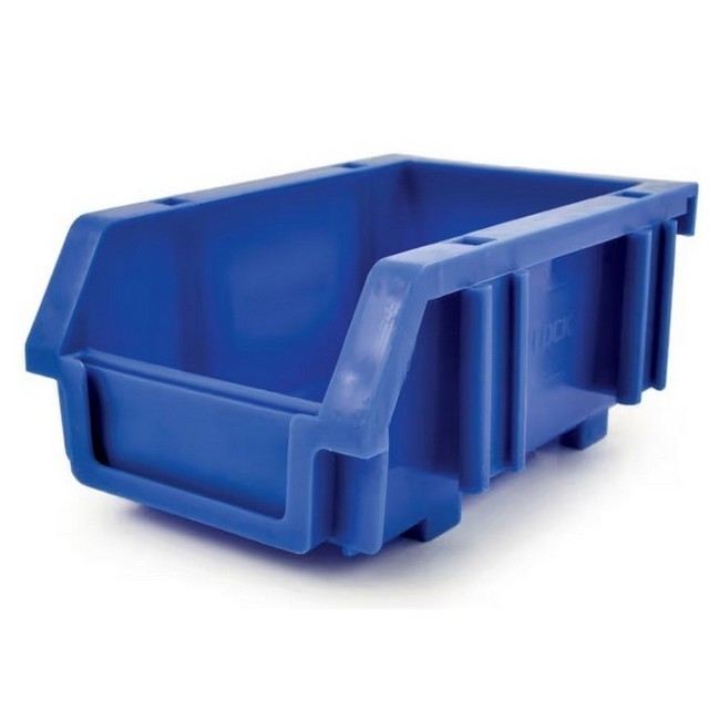 Supplywise louvre panel storage bin 88x130x55 similar to the Makro blue interlocking plastic bin for louvre panels and stacking.