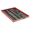 Supplywise's Metric 3/8 inch ratchet and socket set with foam inlay similar to the Sa Ladder 50-piece 3/8" metric socket set in red foam drawer inlay.