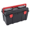 Supplywise's 22-piece plumbers tool kit with toolbox similar to the Cashbuild a 22-piece plumbers kit in a black and red toolbox.