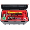 Supply Wise 22-piece plumbers tool kit with toolbox similar to the Cashbuild a 22-piece plumbers kit in a black and red toolbox.