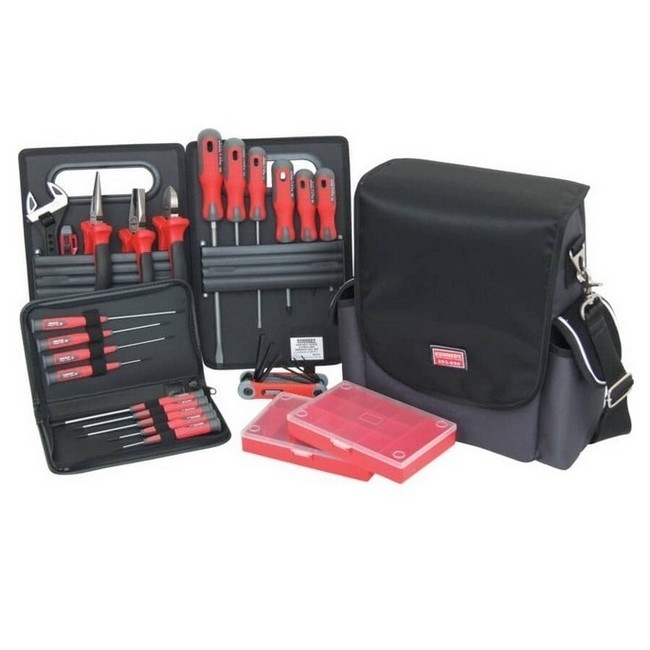 Supplywise 29-piece electrician's tool kit with tool roll similar to the Trojan Trolley 29-piece electrician's tool roll bag in black and red