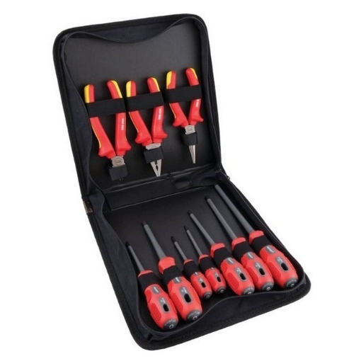 Supplywise VDE-approved 1000V insulated electrician tool set similar to the Linvar 10-piece vde 1000v insulated screwdriver and pliers set in case