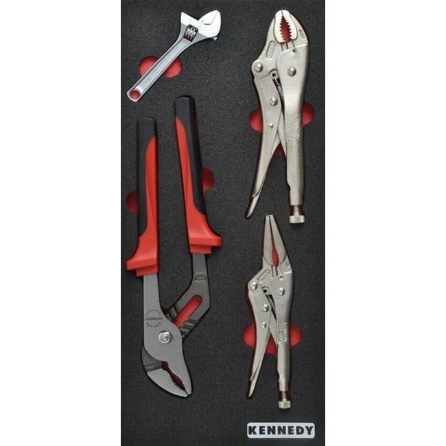 Supplywise 4-piece adjustable grip wrench set with foam inlay similar to the Game 4-piece adjustable grip wrench set on red and black foam tray