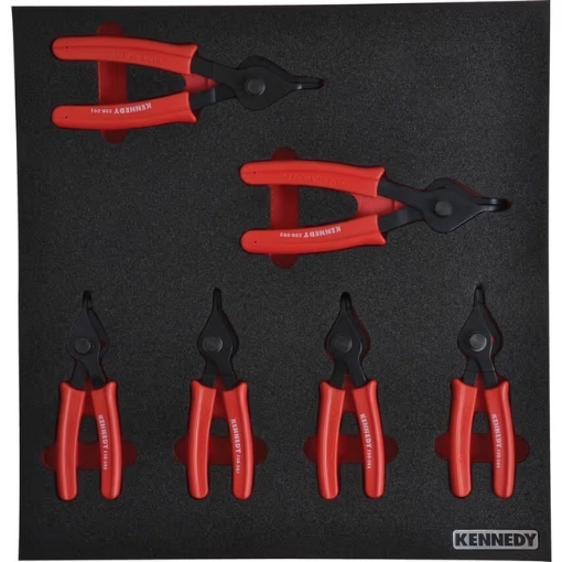 Supplywise 6-piece reversible circlip plier set with foam inlay for tool roller cabinets similar to the Makro 6-piece reversible circlip pliers in red foam inlay